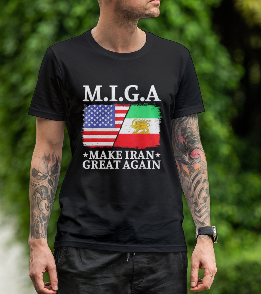 M.I.G.A Make Iran Great Again Half American Half Iranian Flags T-Shirt