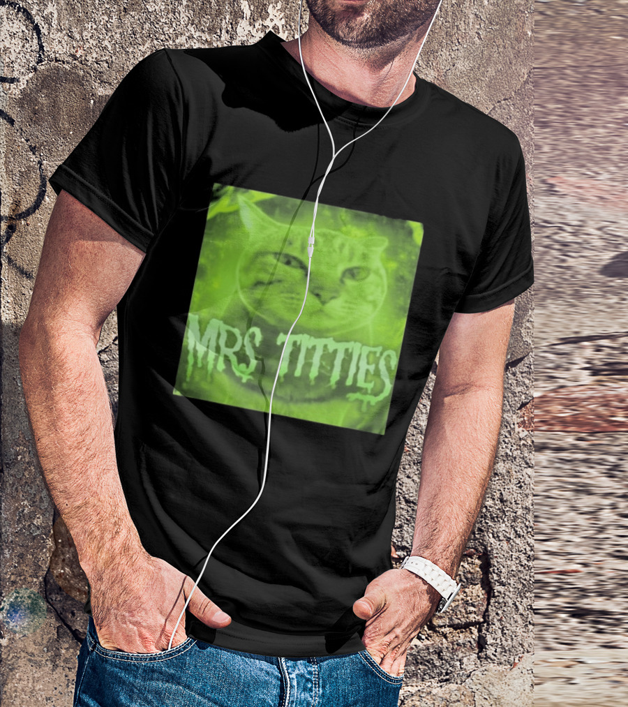 Mrs Titties Cat Glowing Neon Green Feline T-Shirt