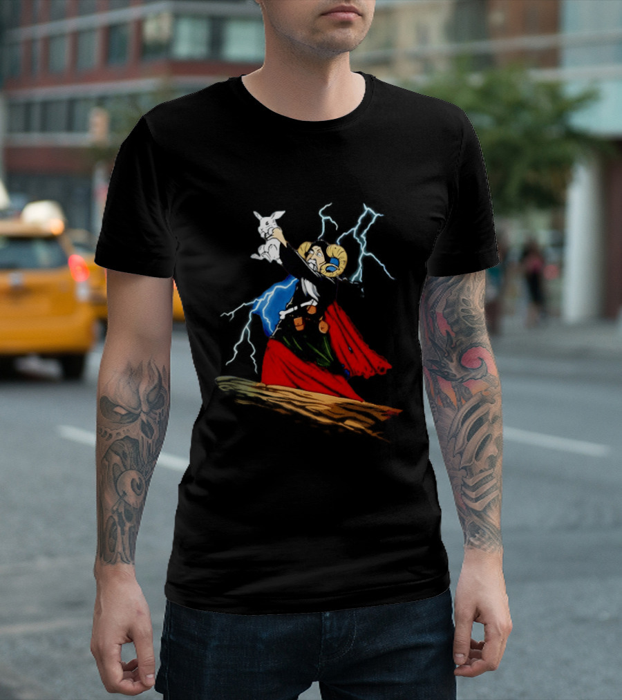Tim The Enchanter Monty Python Wizard Holding Killer Rabbit Iconic Movie Scene T-Shirt