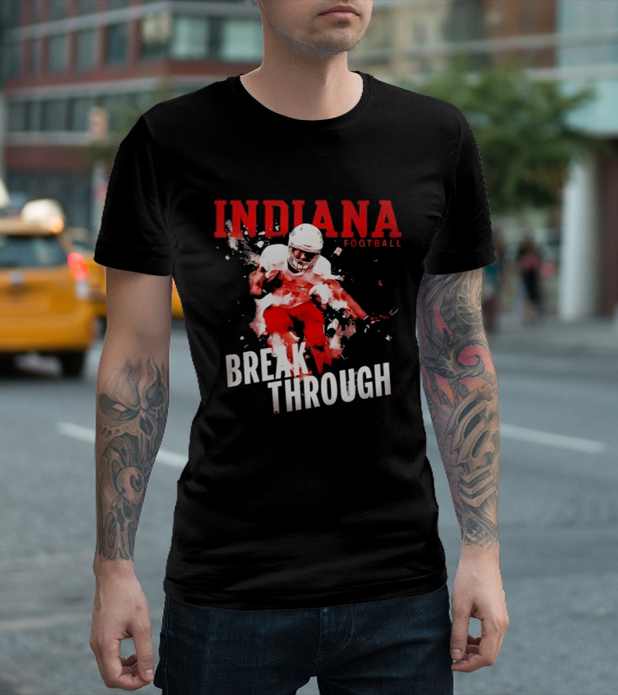 Indiana Hoosiers Football Break Through Bold Red Team Spirit T-Shirt