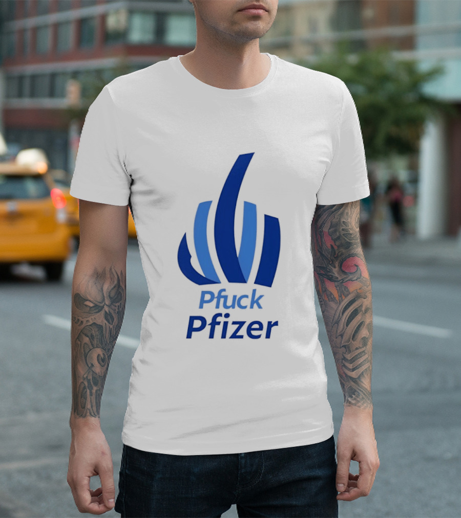 Pfuck Pfizer Middle Finger Symbol Bold Blue T-Shirt