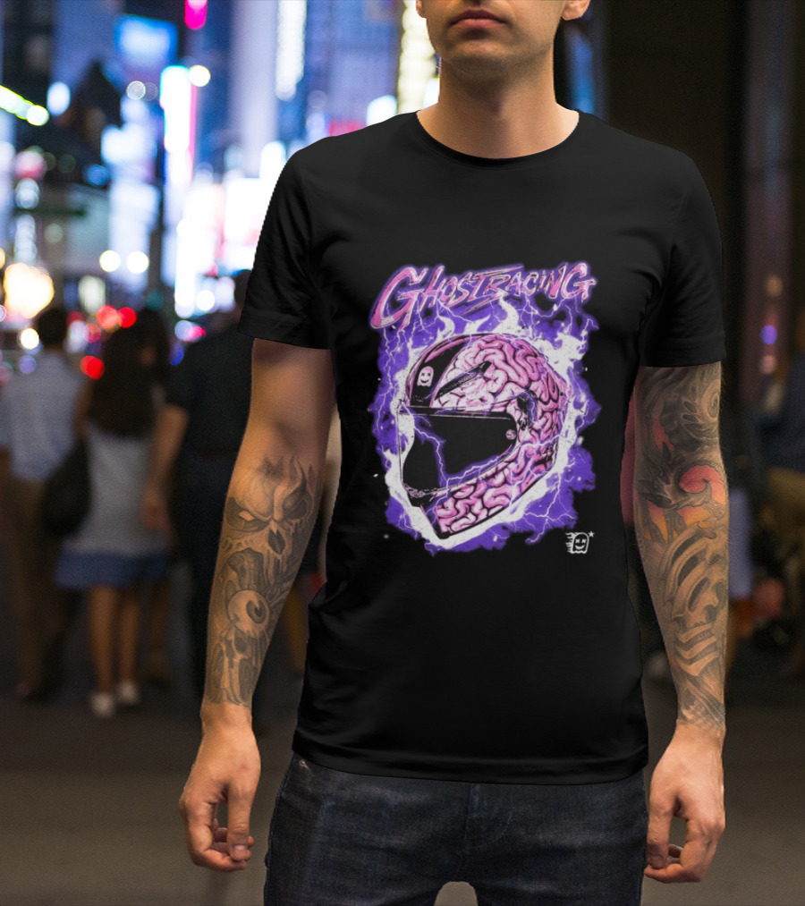 Ghost Racing Purple Brain Helmet Lightning Explosion T-Shirt