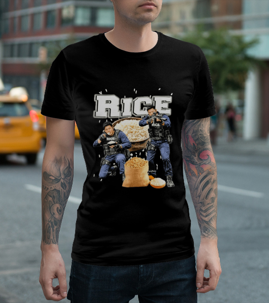 Rice Police Action Squad With Officers And Rice Bags T-Shirt