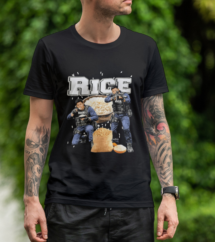 Rice Police Action Squad With Officers And Rice Bags T-Shirt