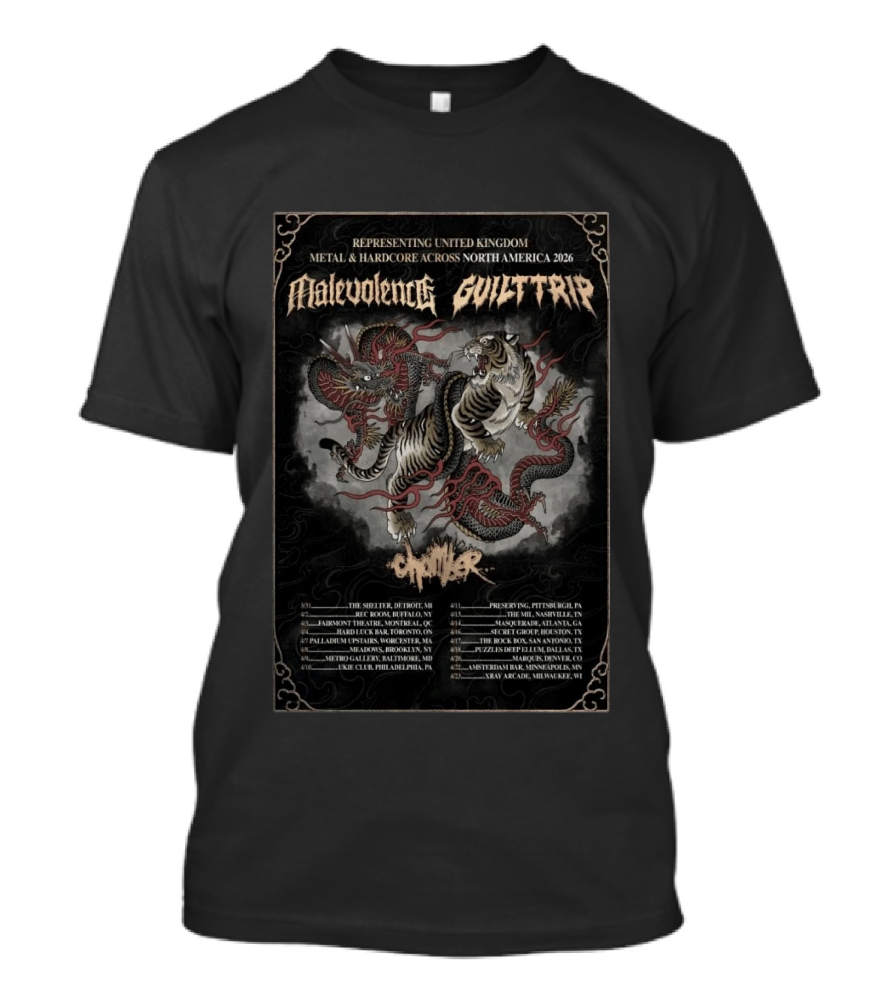 Malevolence Guilttrip 2026 Tour North America Metal Hardcore United Kingdom T-Shirt