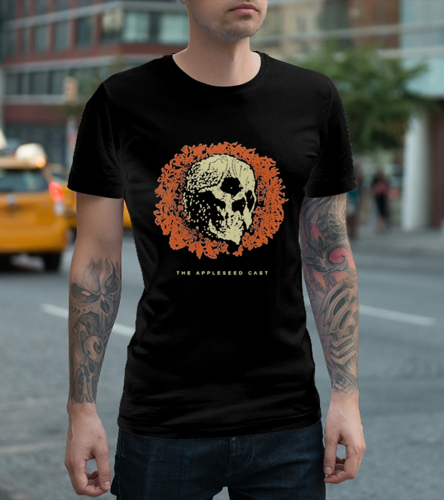 The Appleseed Cast Skull Surrounded By Vibrant Orange Flowers T-Shirt