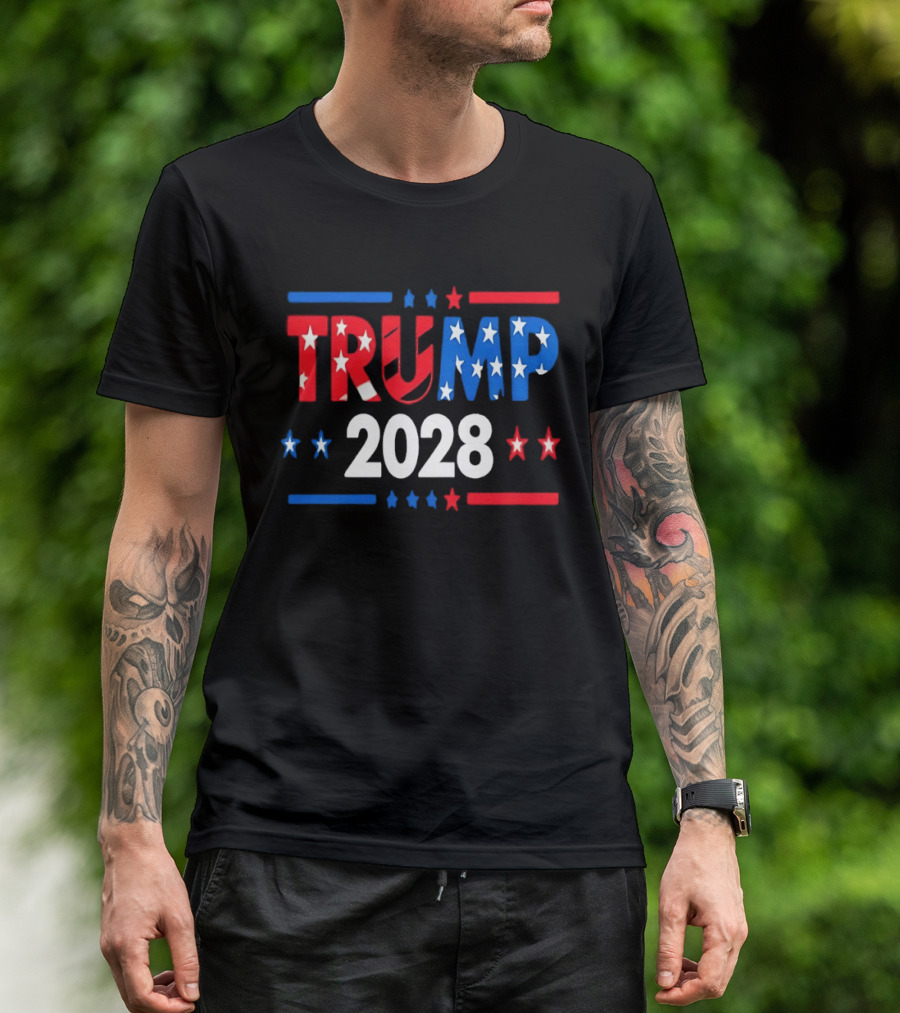 Trump 2028 Stars Stripes American Flag T-Shirt