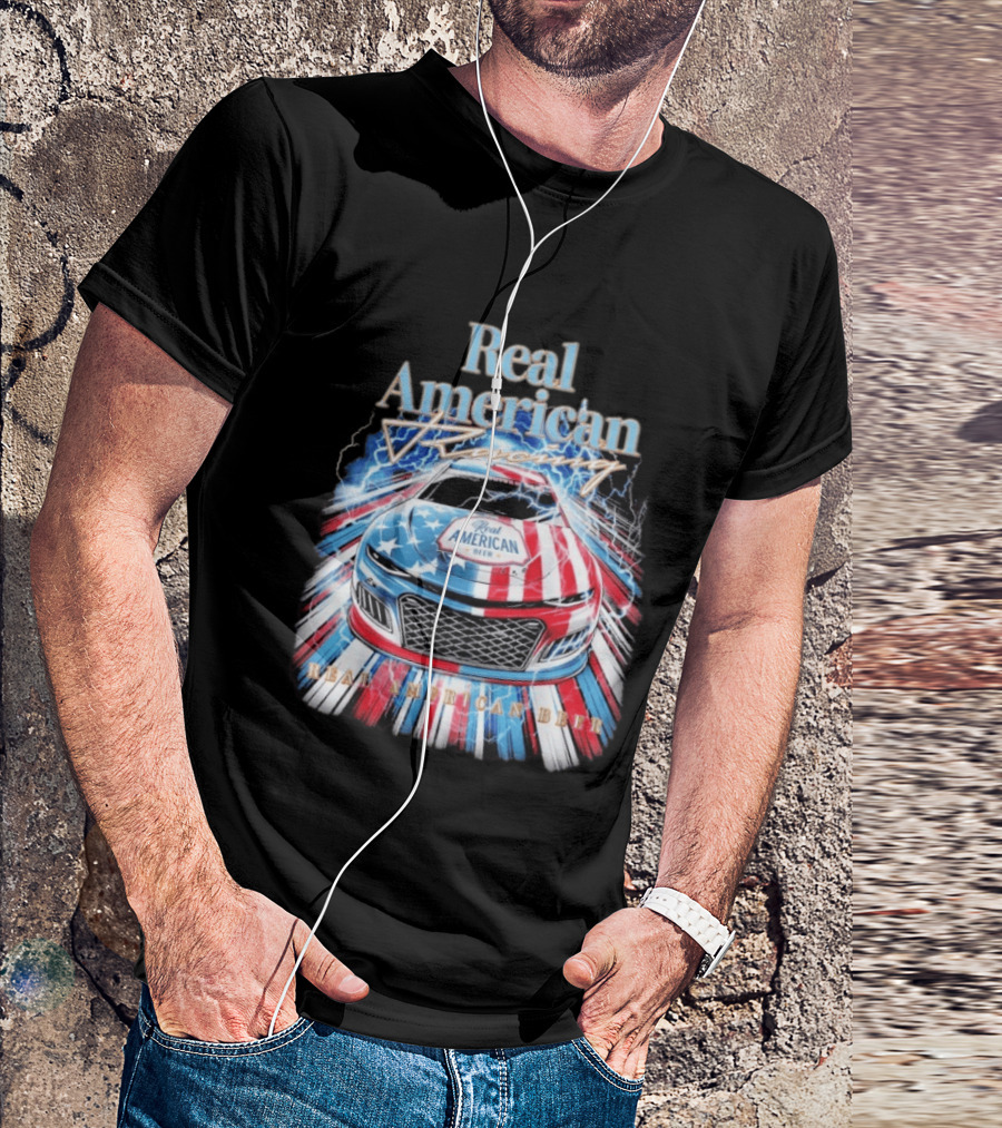 Real American Beer Racing Car With Stars And Stripes T-Shirt