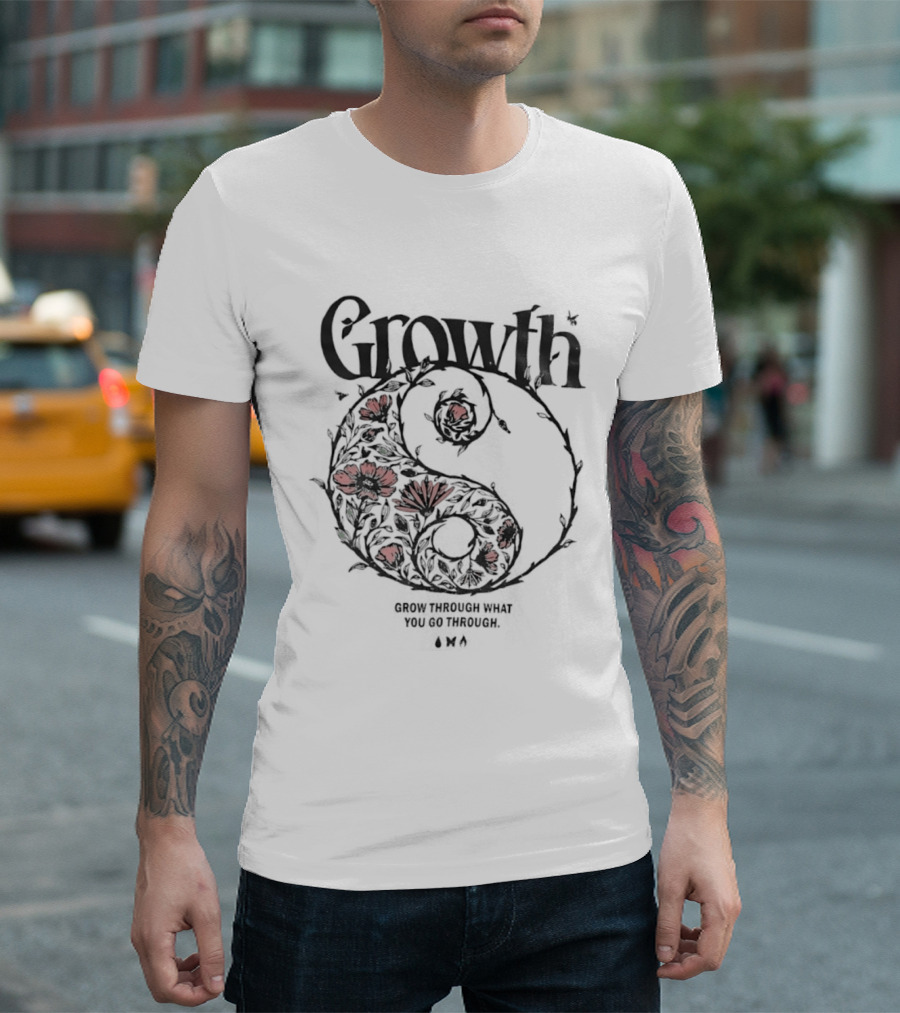 Growth Grow Through What You Go Through Red Floral Motif Circle T-Shirt