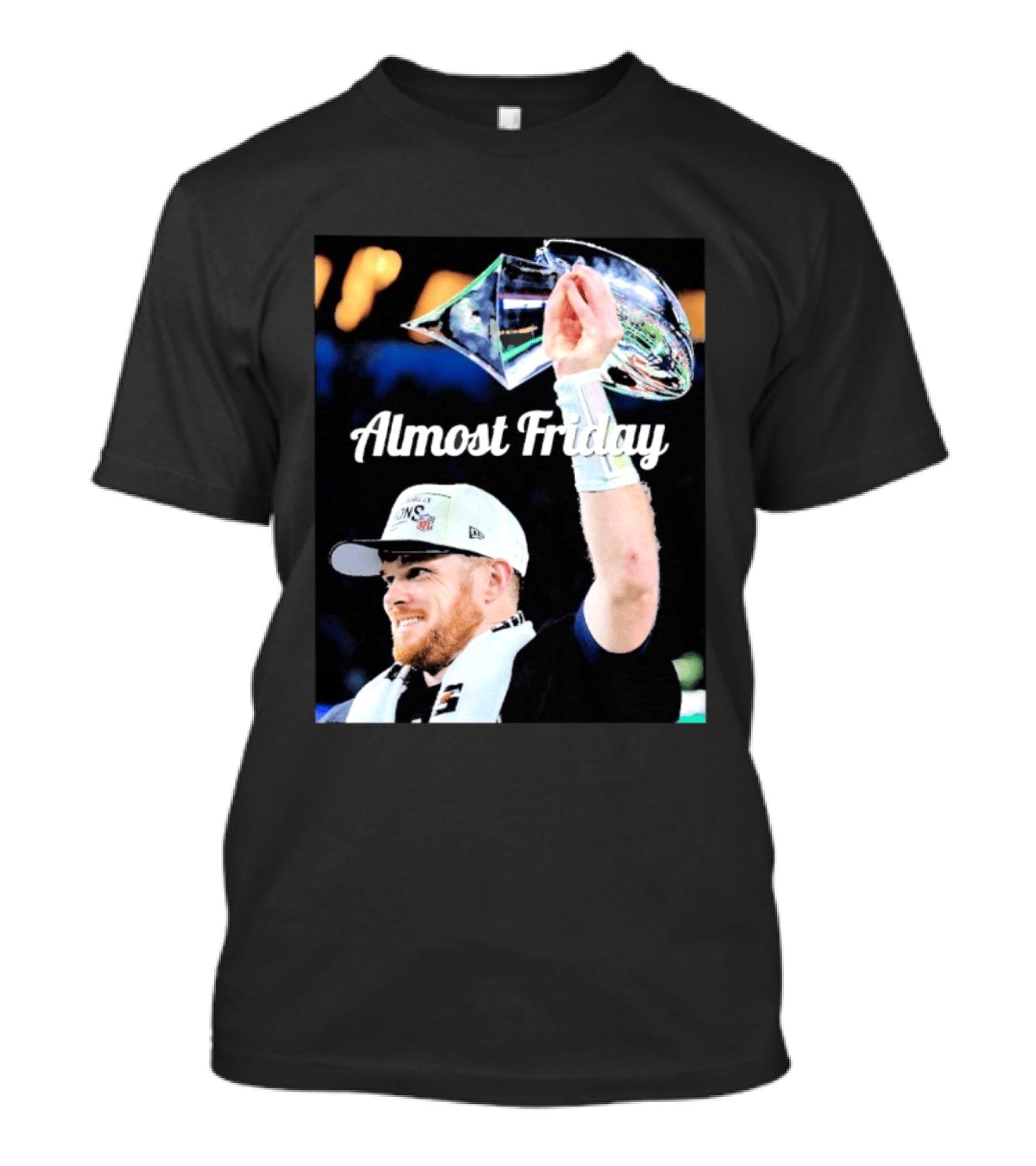 Almost Friday Sam Darnold Holding Lombardi Trophy Celebration T-Shirt