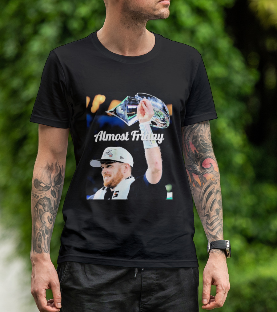 Almost Friday Sam Darnold Holding Lombardi Trophy Celebration T-Shirt