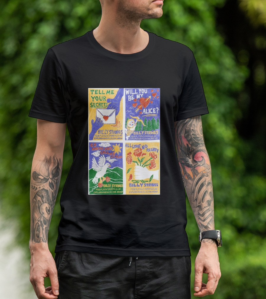 Billy Strings Tell Me Your Secrets Asheville NC February 14 2026 Explore Asheville Arena T-Shirt
