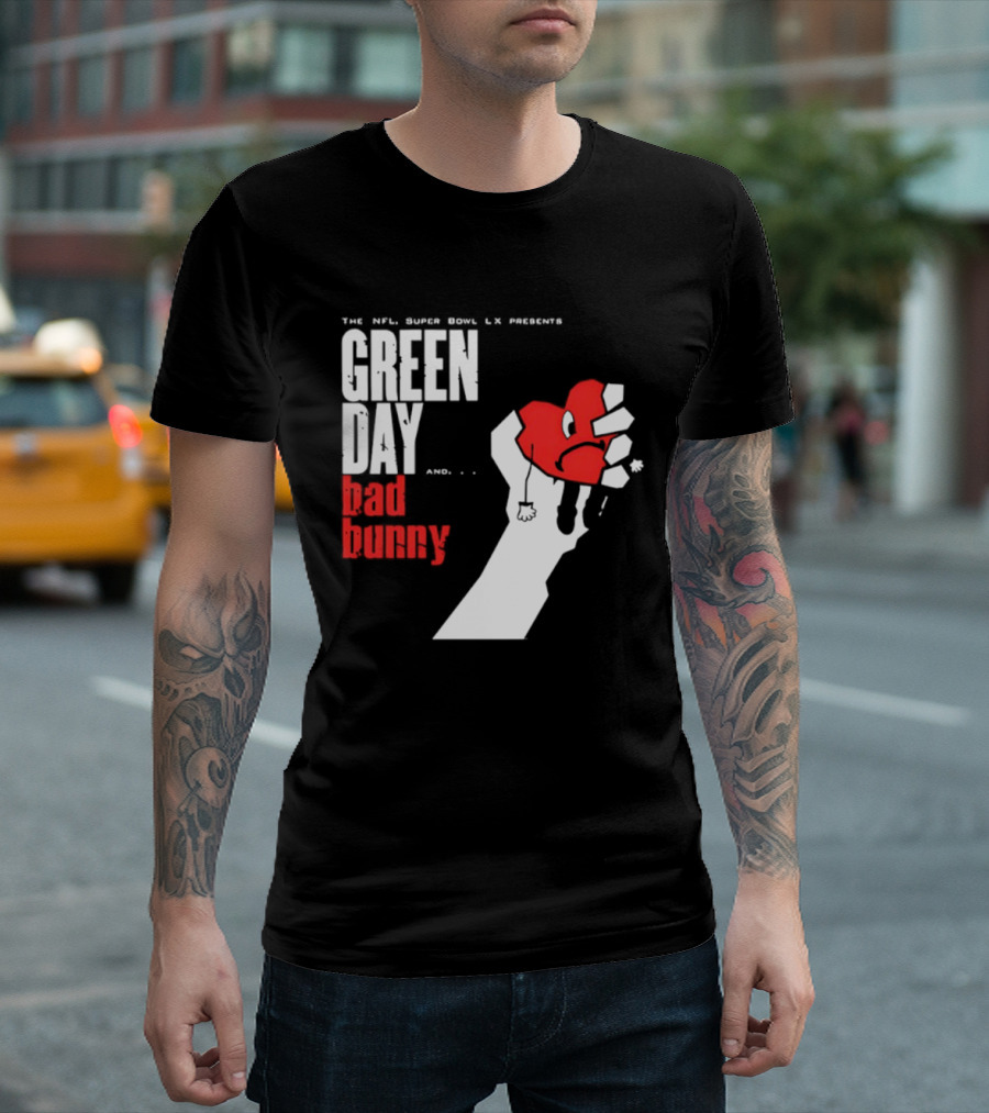 The NFL Super Bowl LVI Presents Green Day Bad Bunny Heart Image T-Shirt