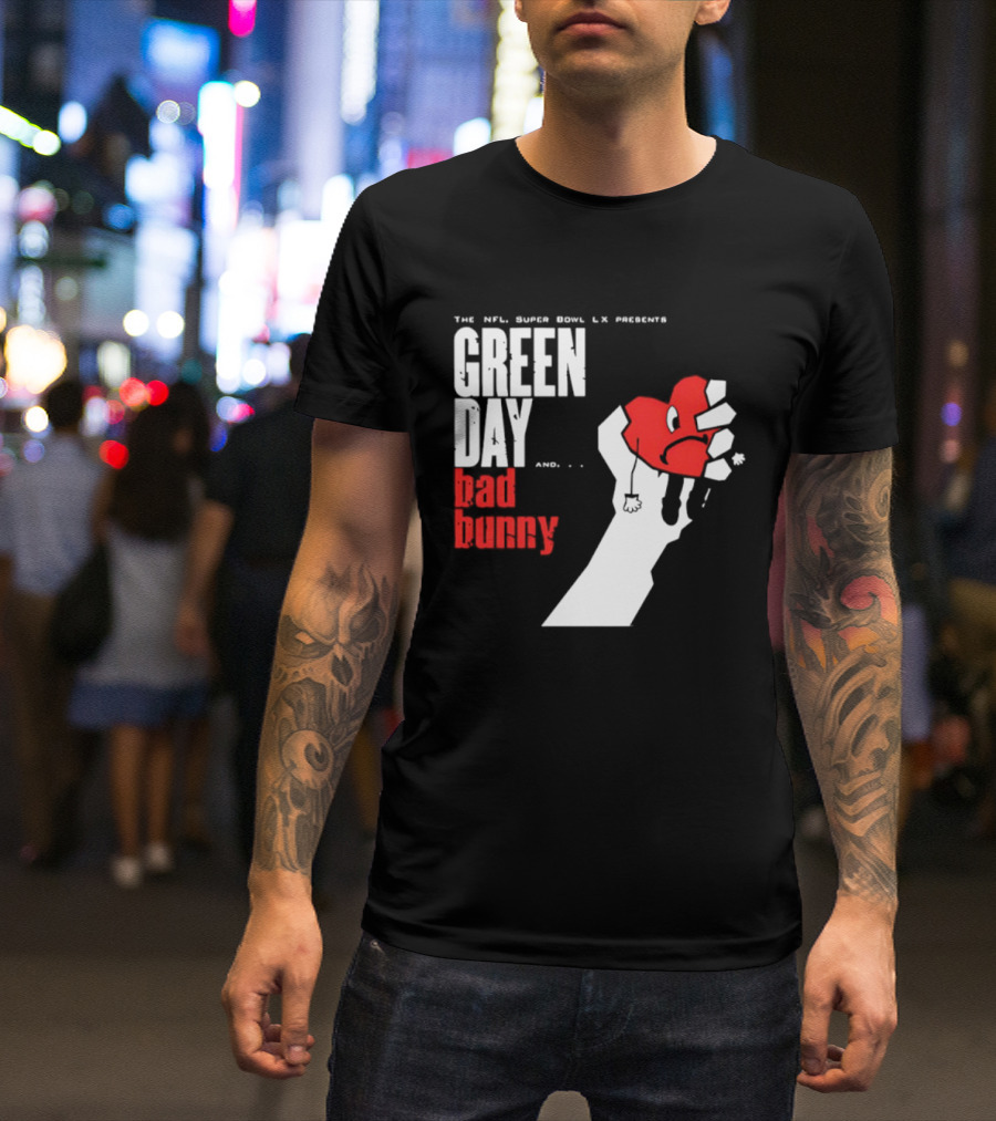 The NFL Super Bowl LVI Presents Green Day Bad Bunny Heart Image T-Shirt