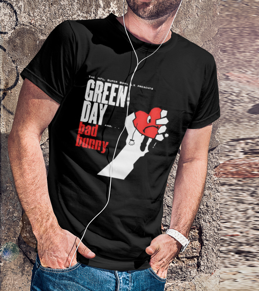 The NFL Super Bowl LVI Presents Green Day Bad Bunny Heart Image T-Shirt