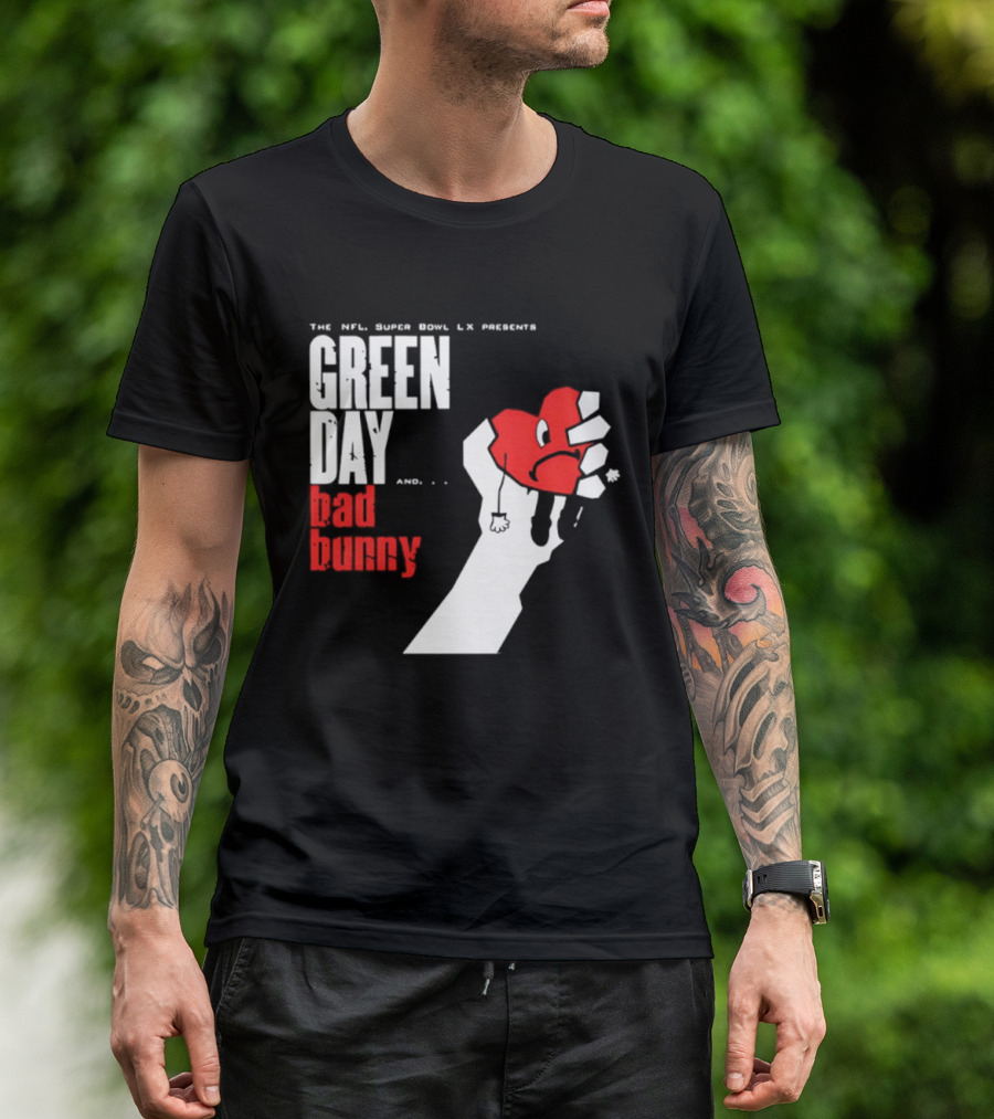The NFL Super Bowl LVI Presents Green Day Bad Bunny Heart Image T-Shirt