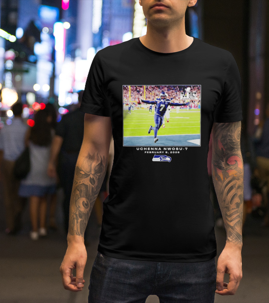 Uchenna Nwosu Seattle Seahawks Super Bowl Celebration Photo 2026 T-Shirt