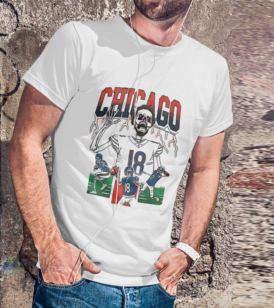 Caleb Williams Chicago 18 The Claw Skeleton Football Monster T-Shirt