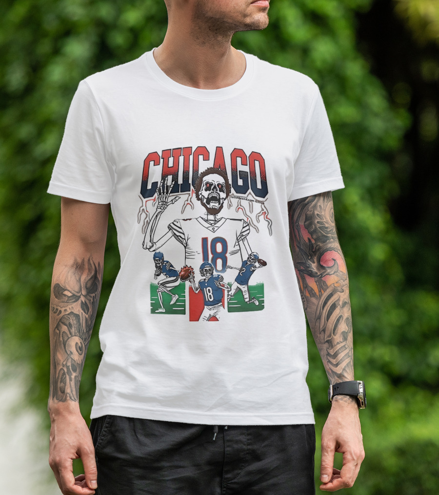 Caleb Williams Chicago 18 The Claw Skeleton Football Monster T-Shirt