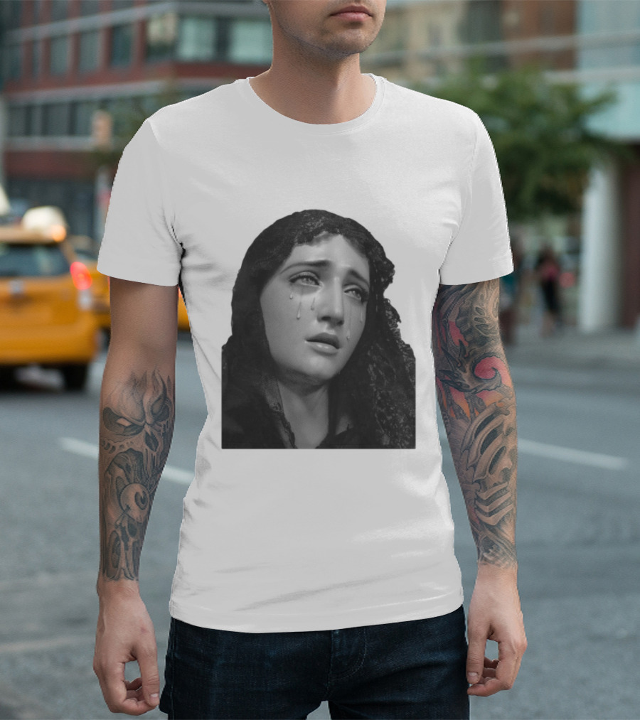 Null Society Virgin Mary Crying Statue Iconic Religious T-Shirt