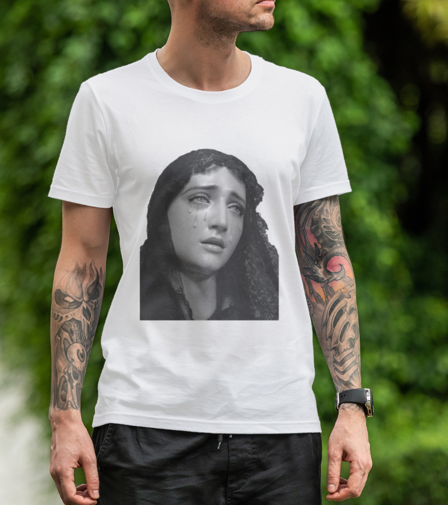 Null Society Virgin Mary Crying Statue Iconic Religious T-Shirt