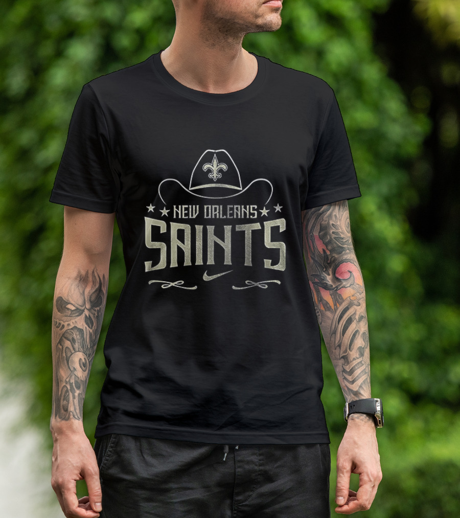 New Orleans Saints Cowboy Hat Fleur De Lis T-Shirt