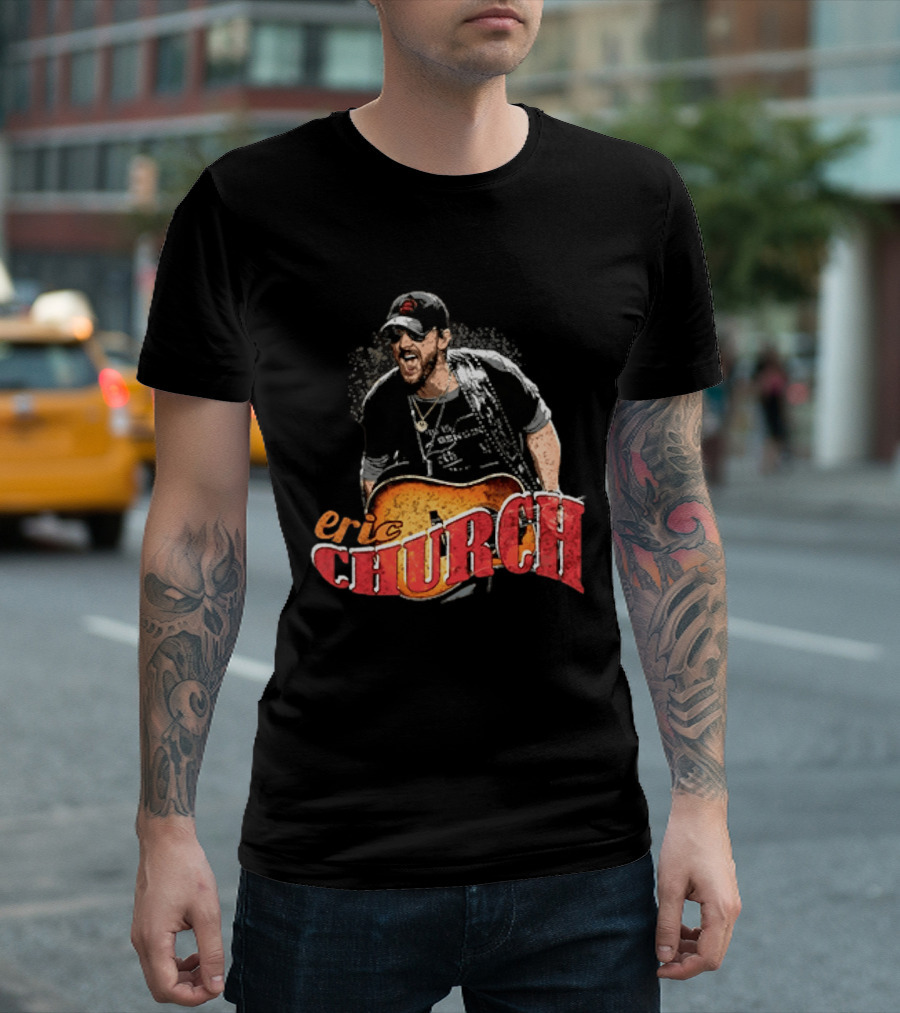 Eric Church Country Rock Music Icon With Guitar And Hat T-Shirt
