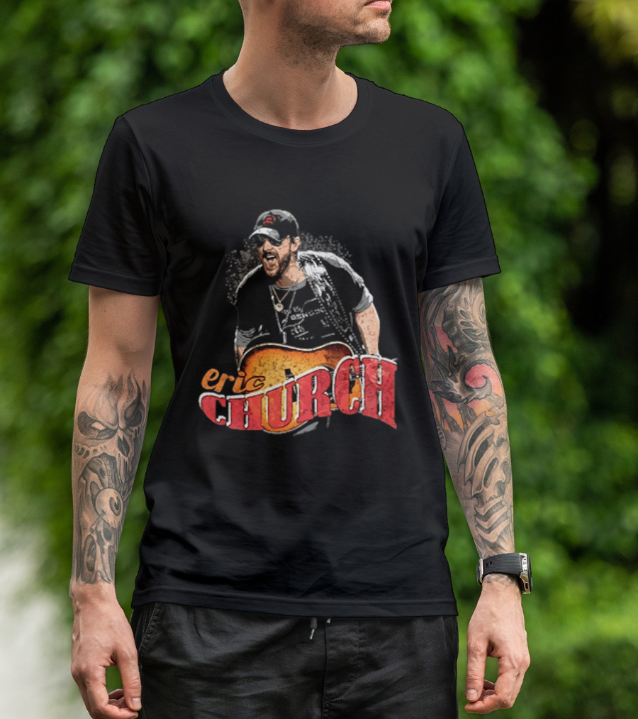 Eric Church Country Rock Music Icon With Guitar And Hat T-Shirt