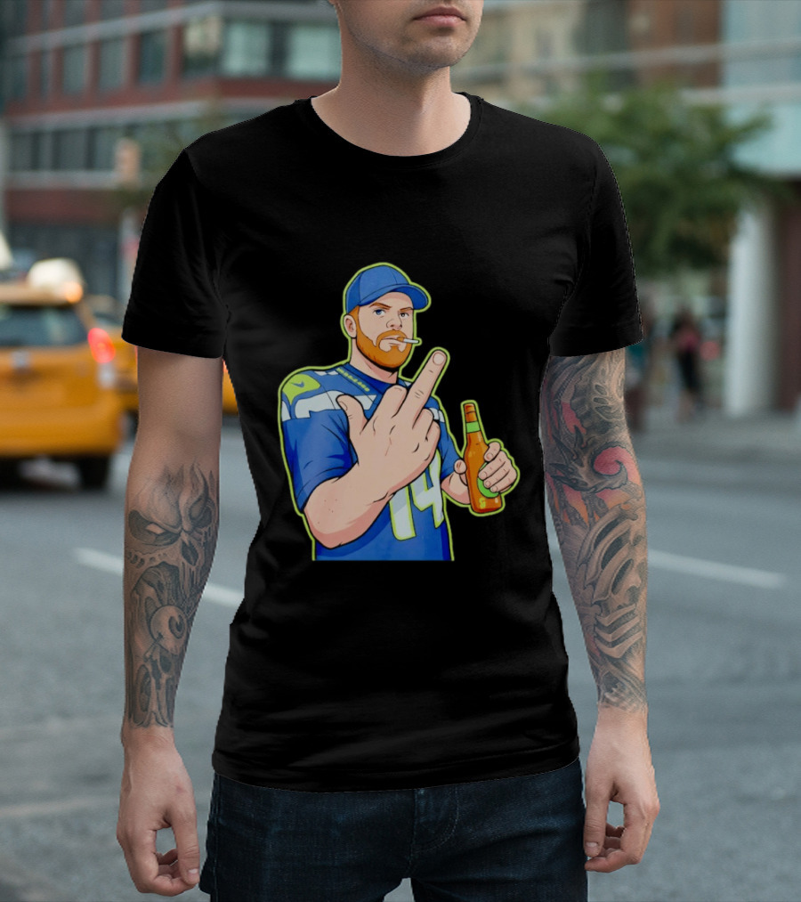 Ernest Jones Sam Darnold Middle Finger Seahawks Fan Gesture Cartoon T-Shirt