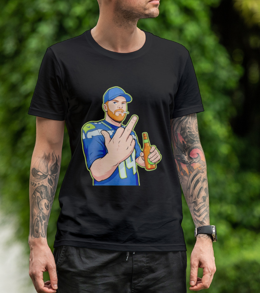 Ernest Jones Sam Darnold Middle Finger Seahawks Fan Gesture Cartoon T-Shirt