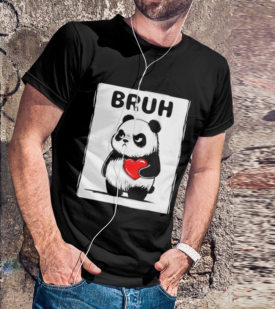 Grumpy Panda Bruh Valentine's Red Heart T-Shirt