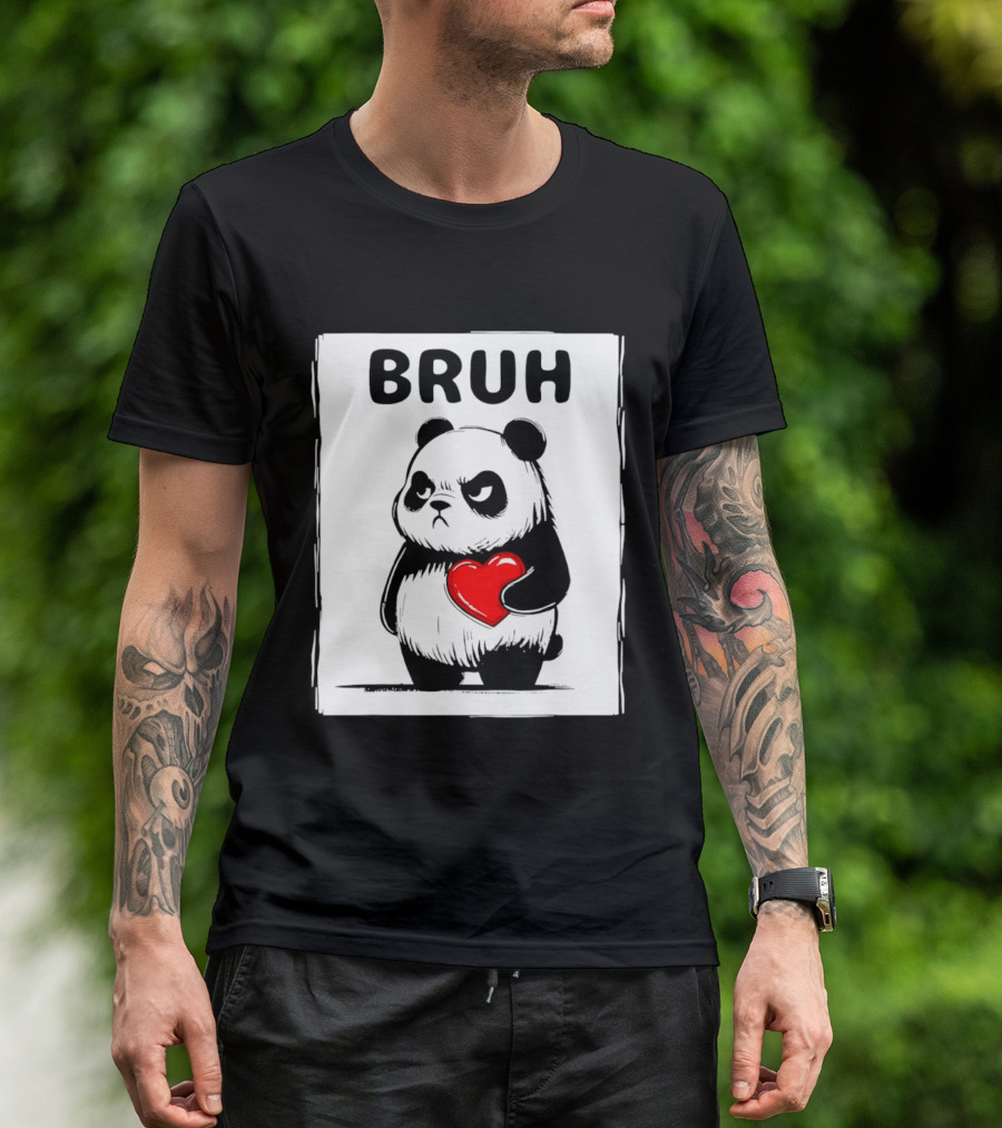 Grumpy Panda Bruh Valentine's Red Heart T-Shirt