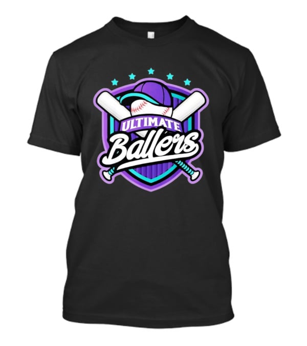 Ultimate Ballers Baseball Purple Cap Bats Retro Five Stars T-Shirt