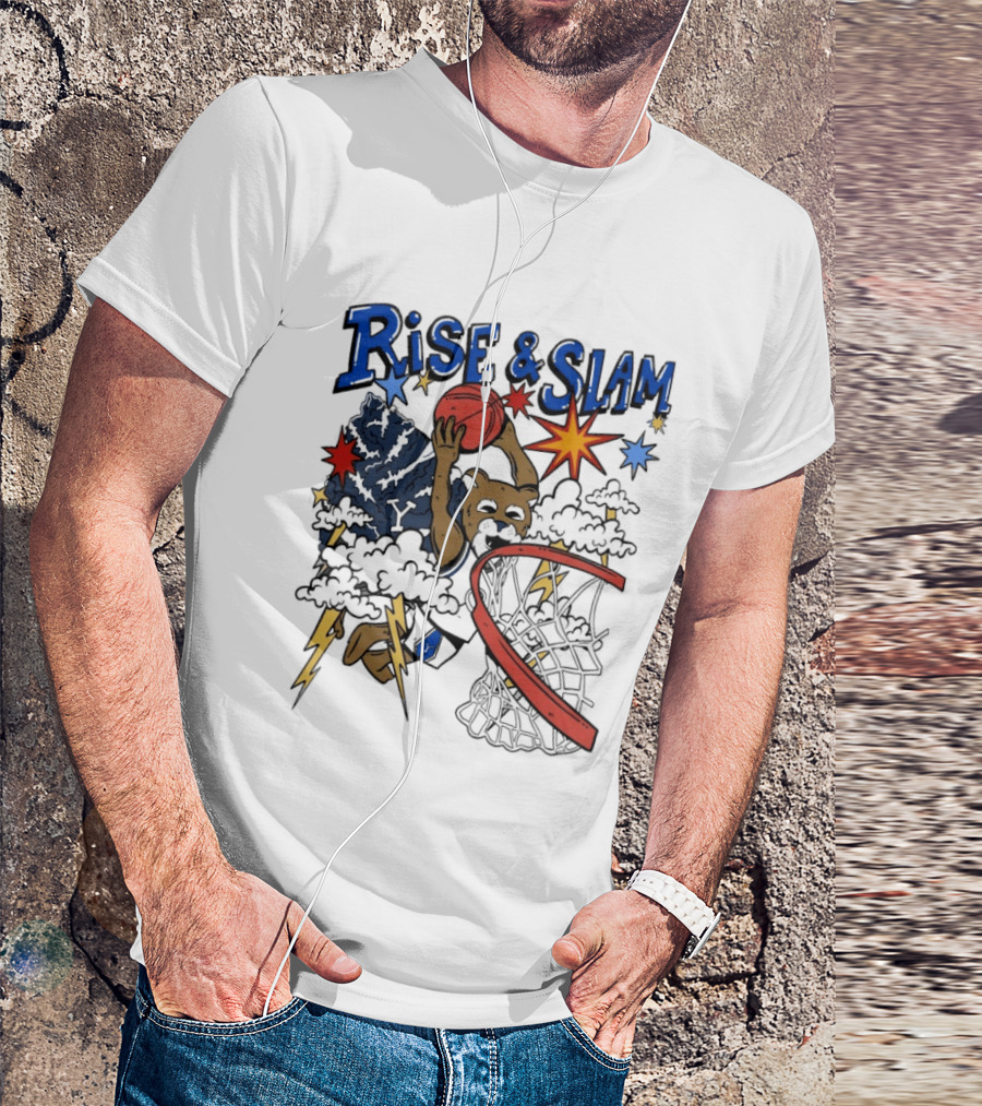 BYU Basketball Rise And Slam Flyin' Hoops Bear Dunking With Stars And Lightning T-Shirt