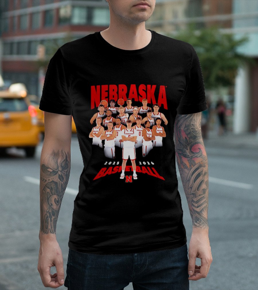 Nebraska 2025 2026 Basketball Team Collage T-Shirt