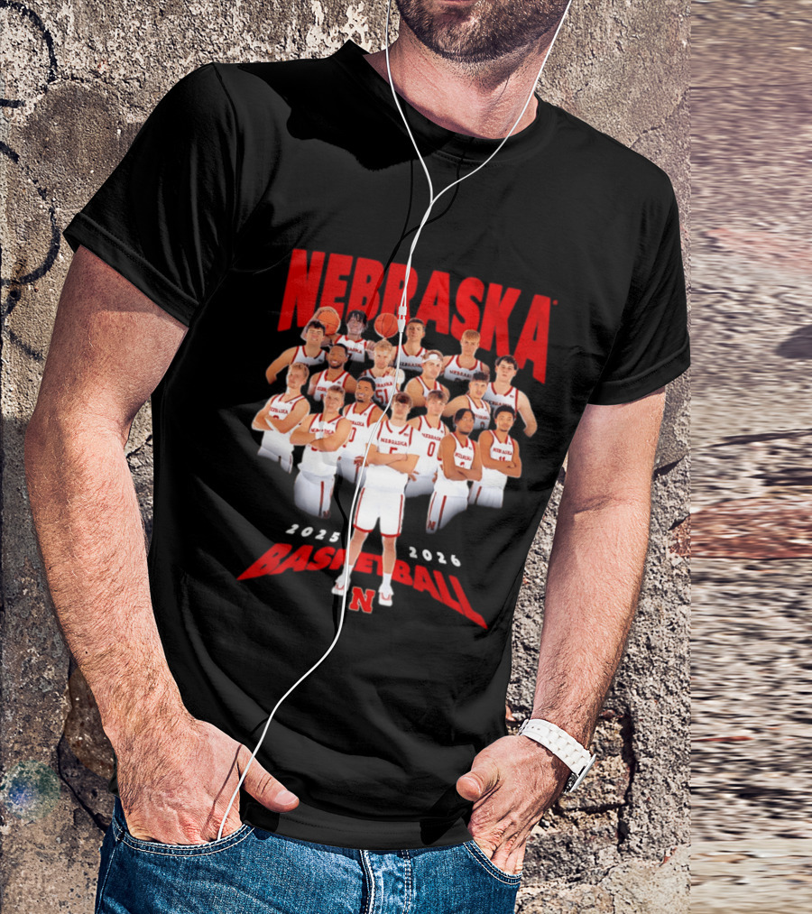 Nebraska 2025 2026 Basketball Team Collage T-Shirt