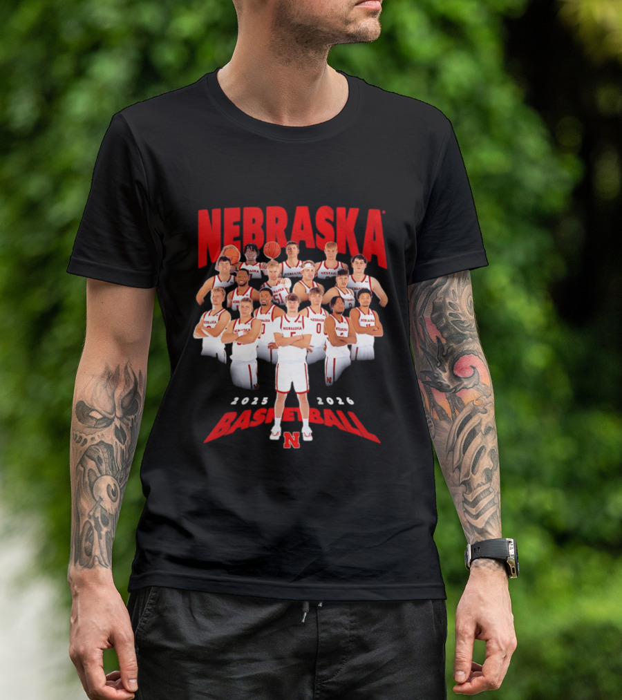 Nebraska 2025 2026 Basketball Team Collage T-Shirt