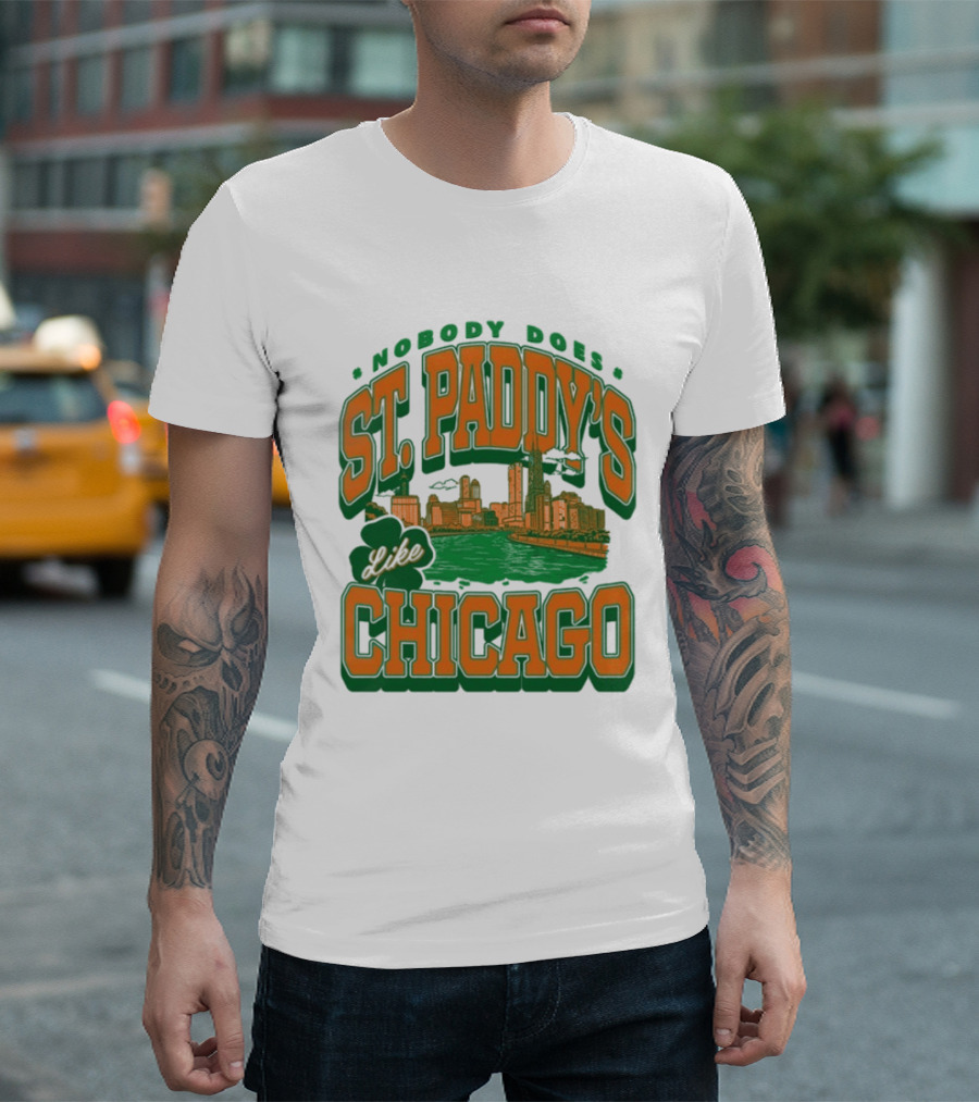 Nobody Does St. Paddy's Like Chicago Skyline Green River Saint Patrick's Day T-Shirt