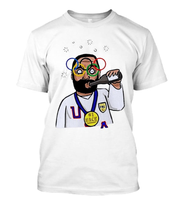 Bearded Man FBI Olympic Rings Glasses Drinking Bottle Hack Medal T-Shirt