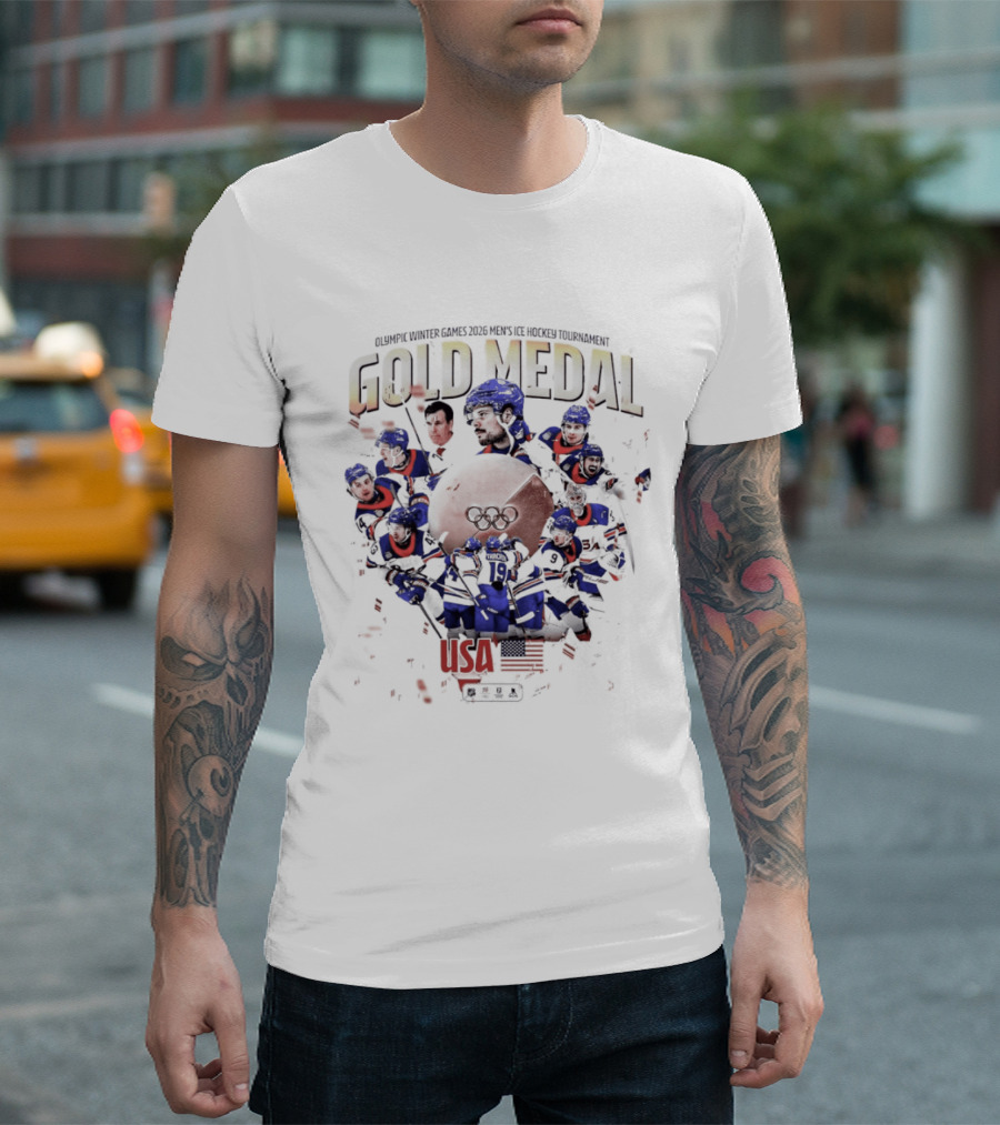Olympic Winter Games 2026 USA Men's Ice Hockey Gold Medal Team Celebration T-Shirt