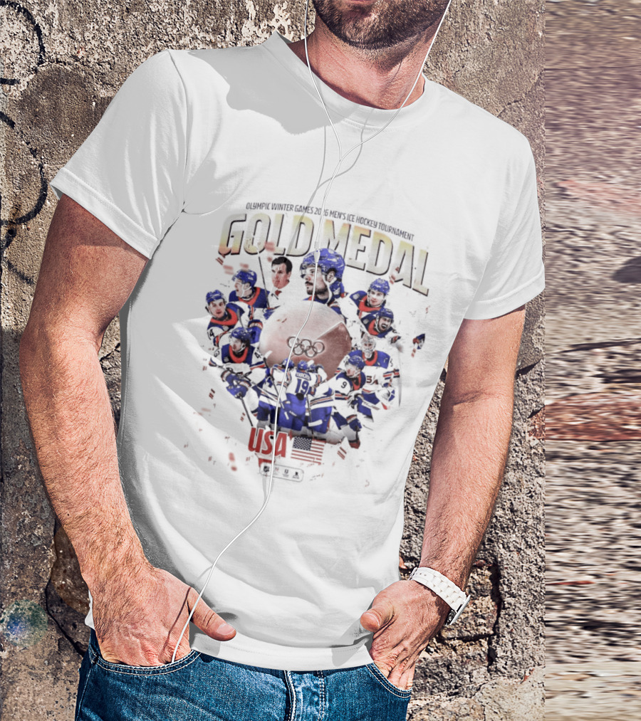 Olympic Winter Games 2026 USA Men's Ice Hockey Gold Medal Team Celebration T-Shirt