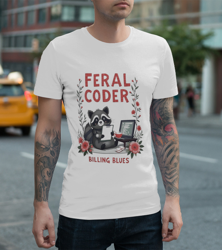 Feral Coder Raccoon Billing Blues T-Shirt