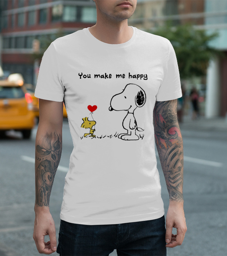Snoopy Woodstock You Make Me Happy Heart Balloon T-Shirt