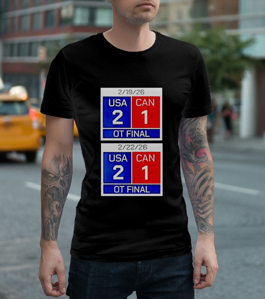 American Hockey Scoreboard USA 2 Canada 1 OT Final 2026 February 19 February 22 T-Shirt