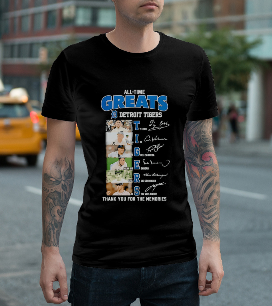 All Time Detroit Tigers Greats Legends Signatures Thank You For The Memories T-Shirt