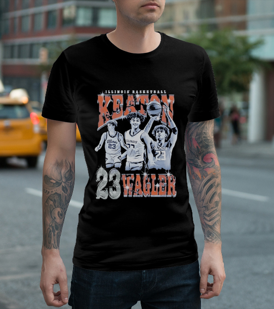 Keaton Wagler 23 Illinois Basketball Team Player Action Scenes T-Shirt