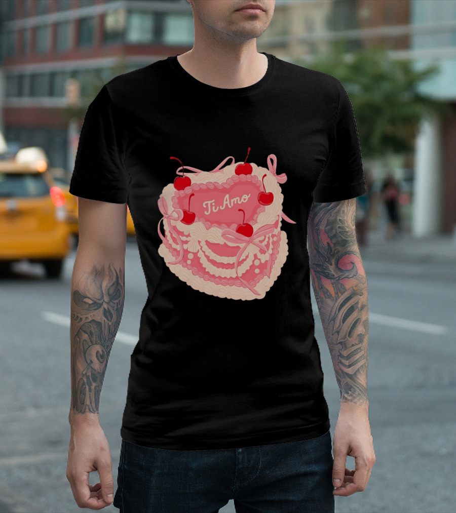 Ti Amo Heart Cake With Cherries And Bows T-Shirt