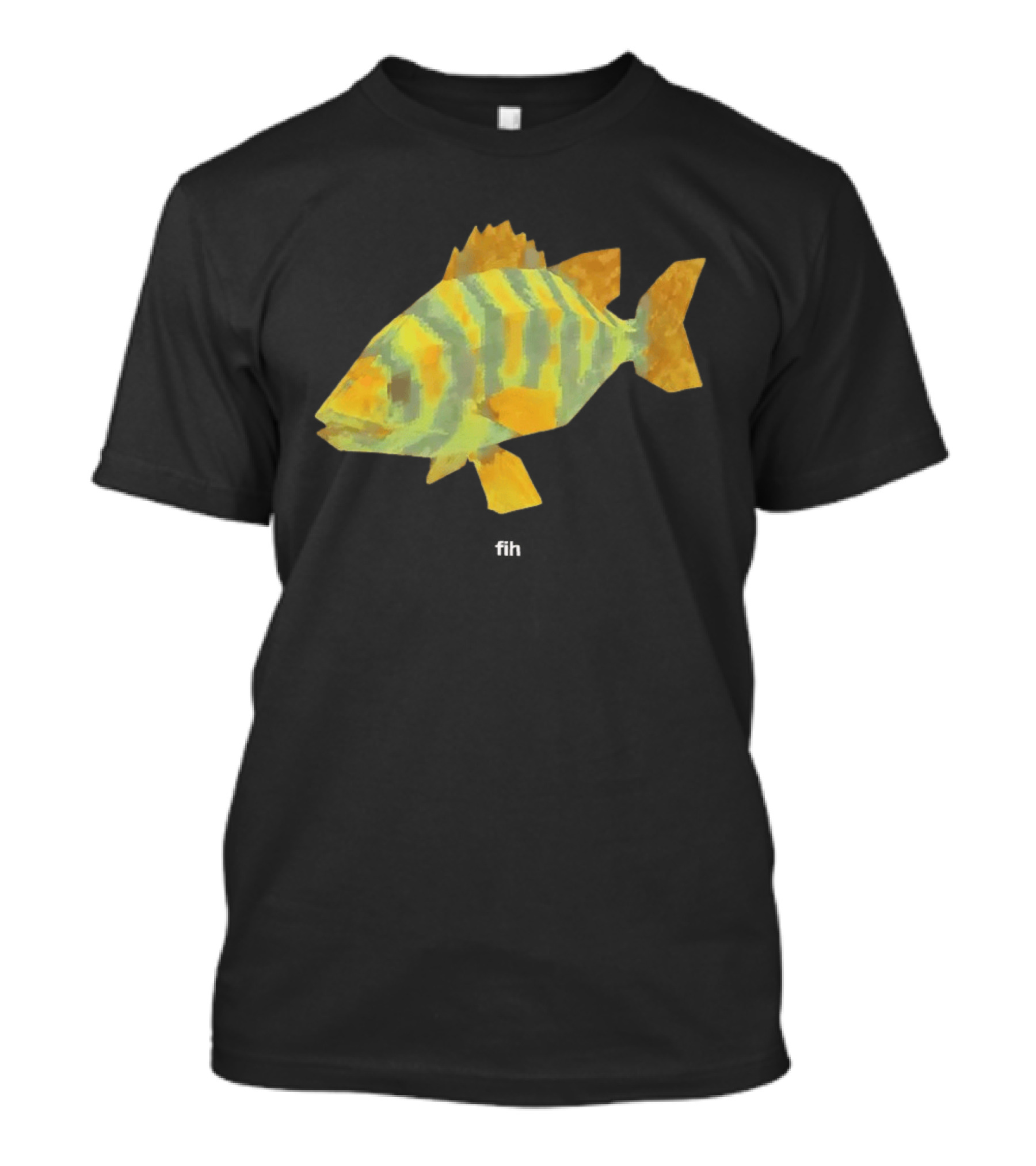 Low Poly Fish Yellow Green Striped Pixels T-Shirt
