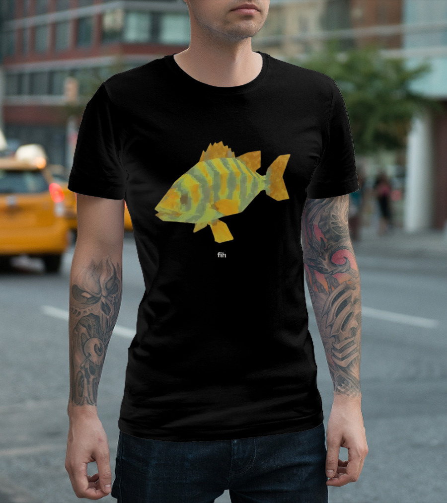 Low Poly Fish Yellow Green Striped Pixels T-Shirt