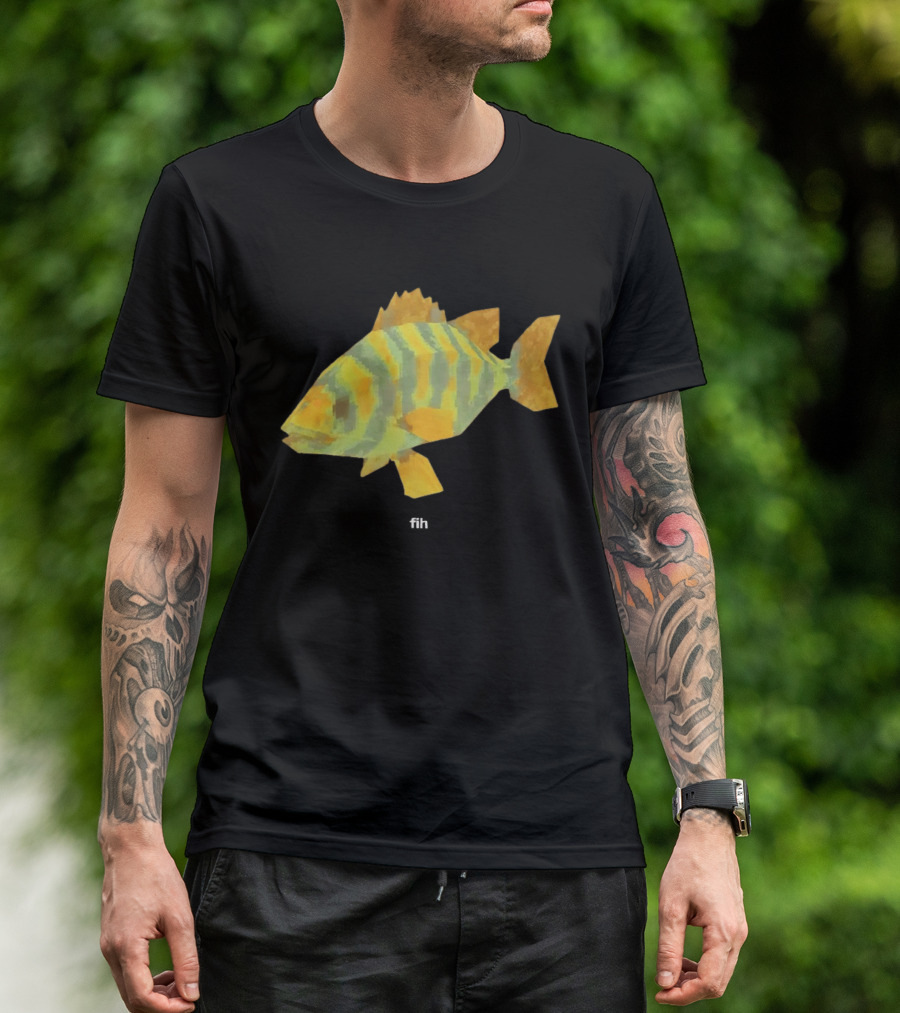 Low Poly Fish Yellow Green Striped Pixels T-Shirt